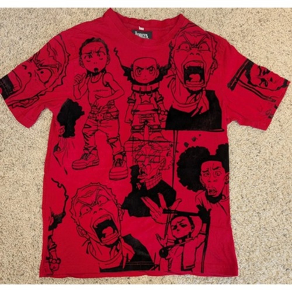 The Boondocks Shirt Mens Medium Red All Over Print Y2K Huey Riley Freeman AOP